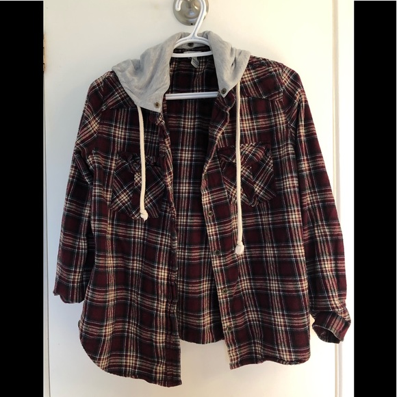 Flannel Button Down with Hood - Picture 1 of 5